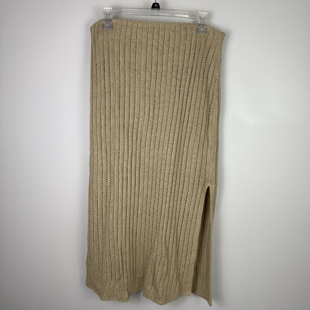 Lauren Ralph Lauren Midi Skirt Women's Beige Linen Rib Knit Pencil Size L NWT - Picture 3 of 12